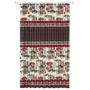 Mossy Oak Ghillie Shower Curtain Fish Motif Red Green Plaid Lake House Vibe NEW